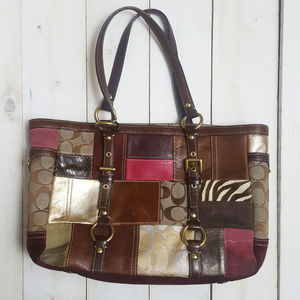 Coach Patchwork Handbag Leather Genuine Medium